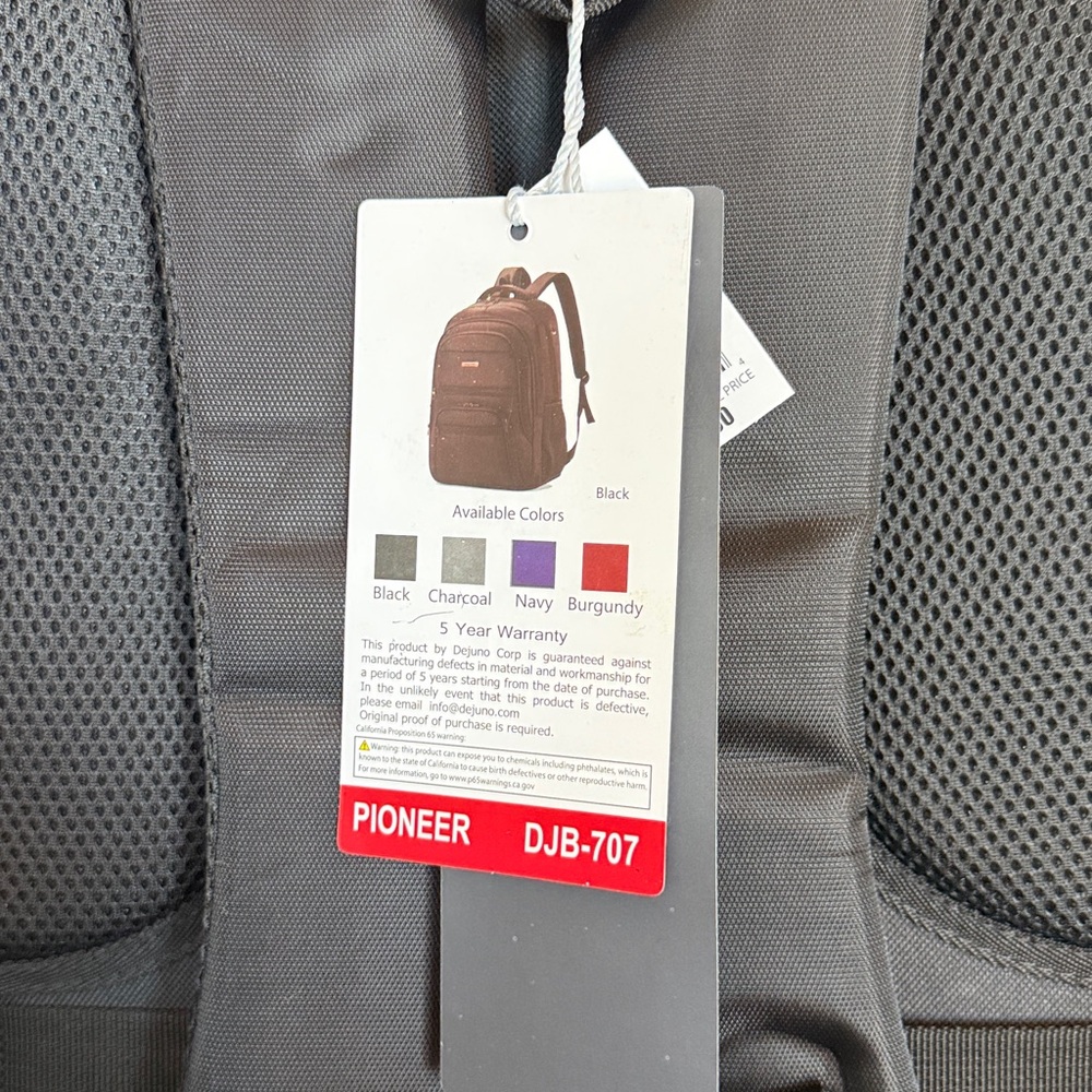 New! Dejuno Men's Black Laptop Backpack 20” with Multiple Compartments - Picture 10 of 12